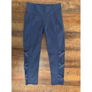 Athleta Blue Criss Cross Mesh Capri Leggings Women's Small High Rise